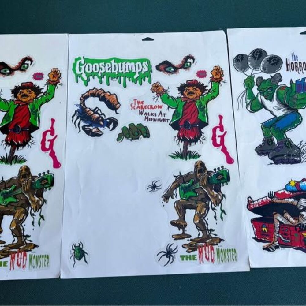 3 1996 R.L.Stine Goosebumps Static Cling Halloween Sheets (a few missing)